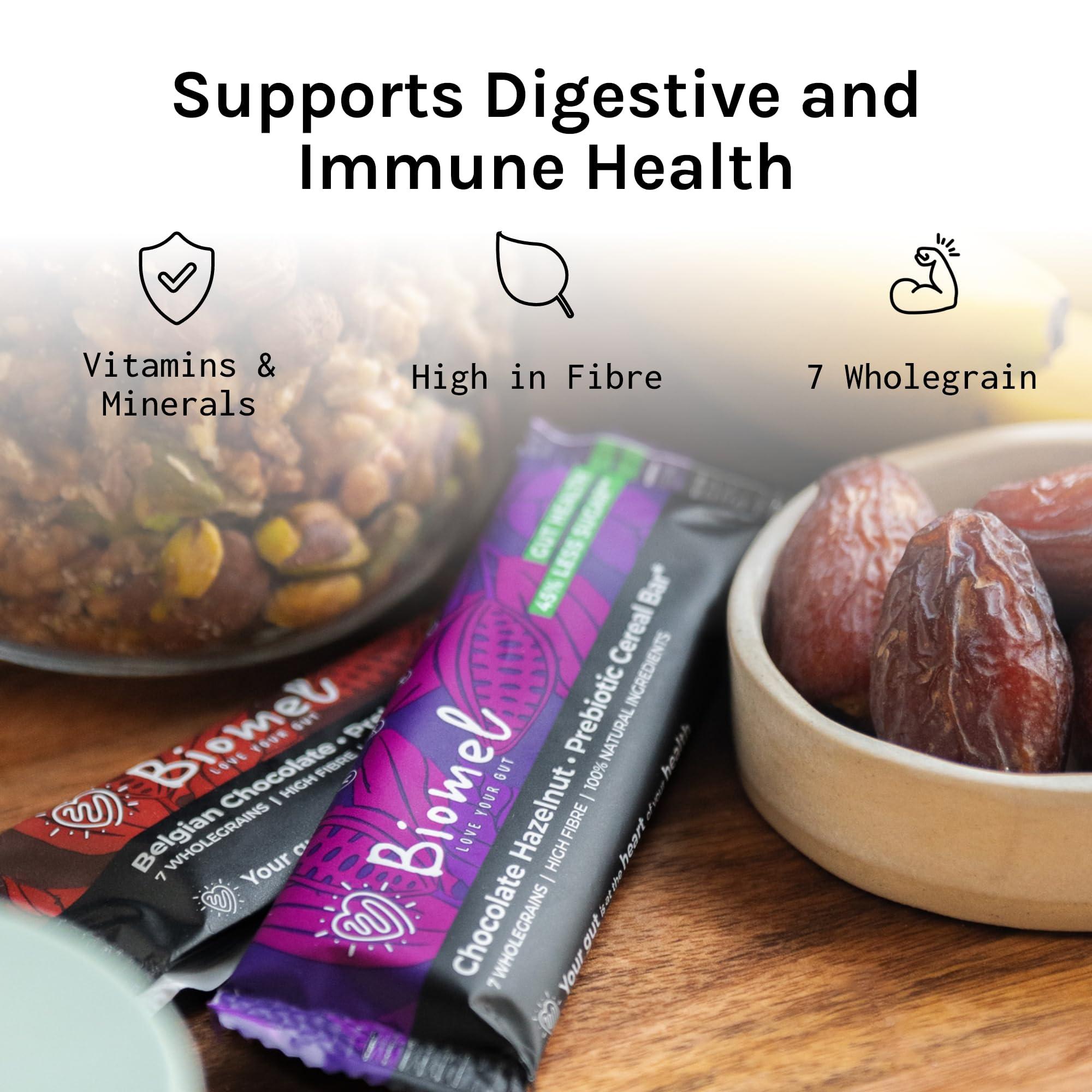 Biomel Biomel Prebiotic Cereal Bars | Gut Health | High Fibre | 45% Less Sugar | 12 Bars (Chocolate Hazelnut)