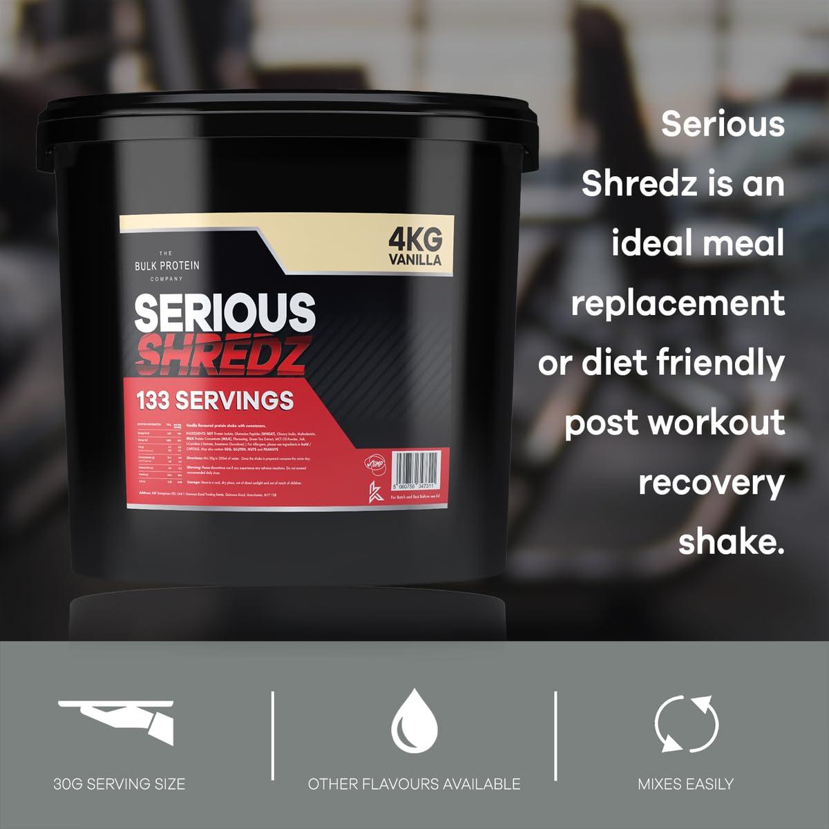 The Bulk Protein Company Serious Shredz 4kg Diet Whey Protein Powder Contains L-Carnitine L-Tartrate and Green Tea Extract Supports Lean Muscle Growth, 133 Servings The Bulk Protein Company (Vanilla)