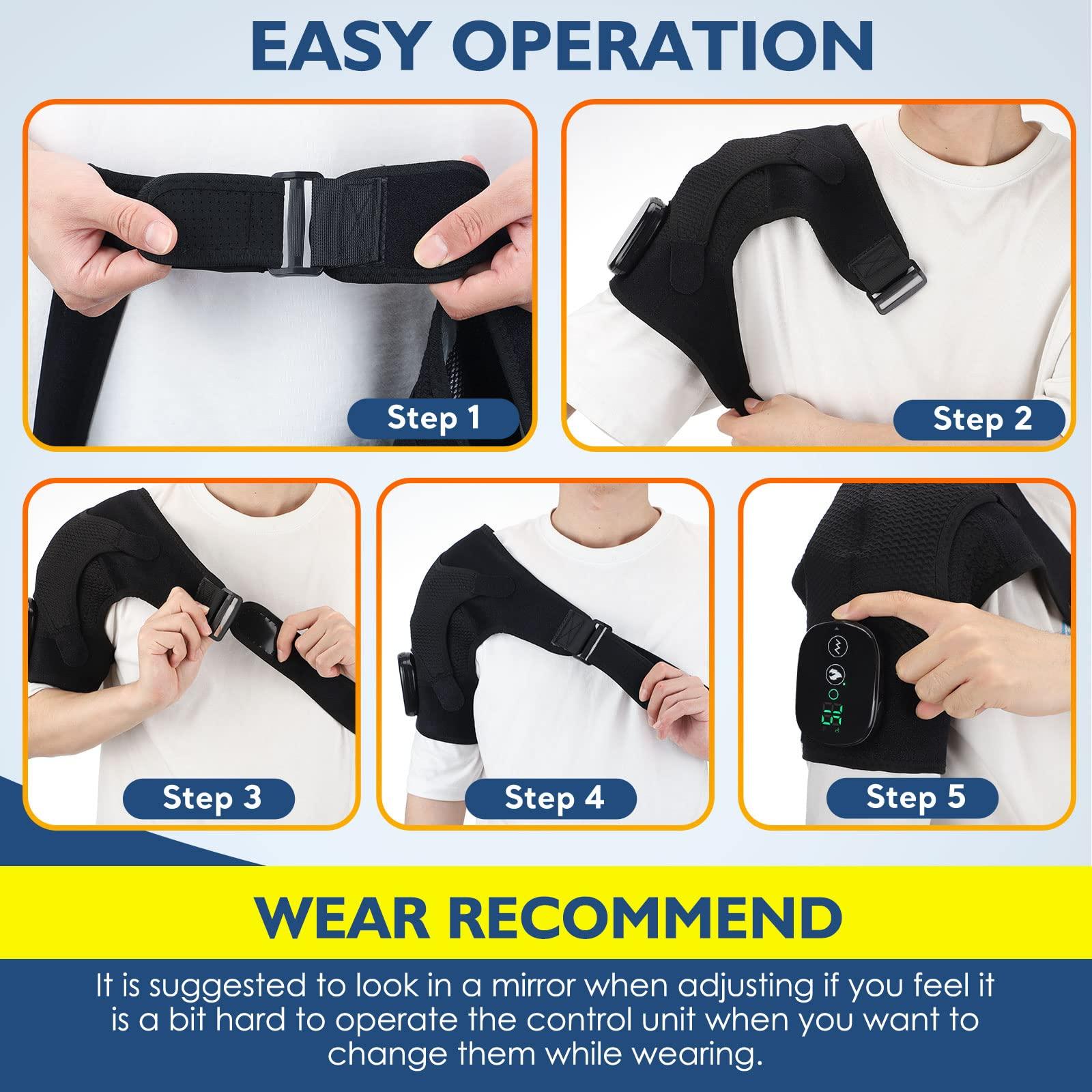 AFDEAL AFDEAL Heated Shoulder Wrap Brace Support with Vibration, Heating Electric Shoulder Wrap with Massage, 3 Modes Cordless Shoulder Pad for Men and Women, Fits for Left or Right Shoulder, Black