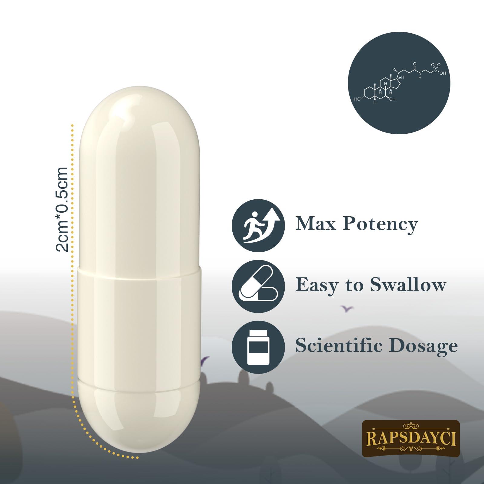 Rapsdayci Ultra Strength TUDCA (1200mg Per Serving), 60 Capsules - Tauroursodeoxycholic Acid, Liver Support Supplement, Enhances Proper Bile Production, Boosts Digestion and Immune System Support