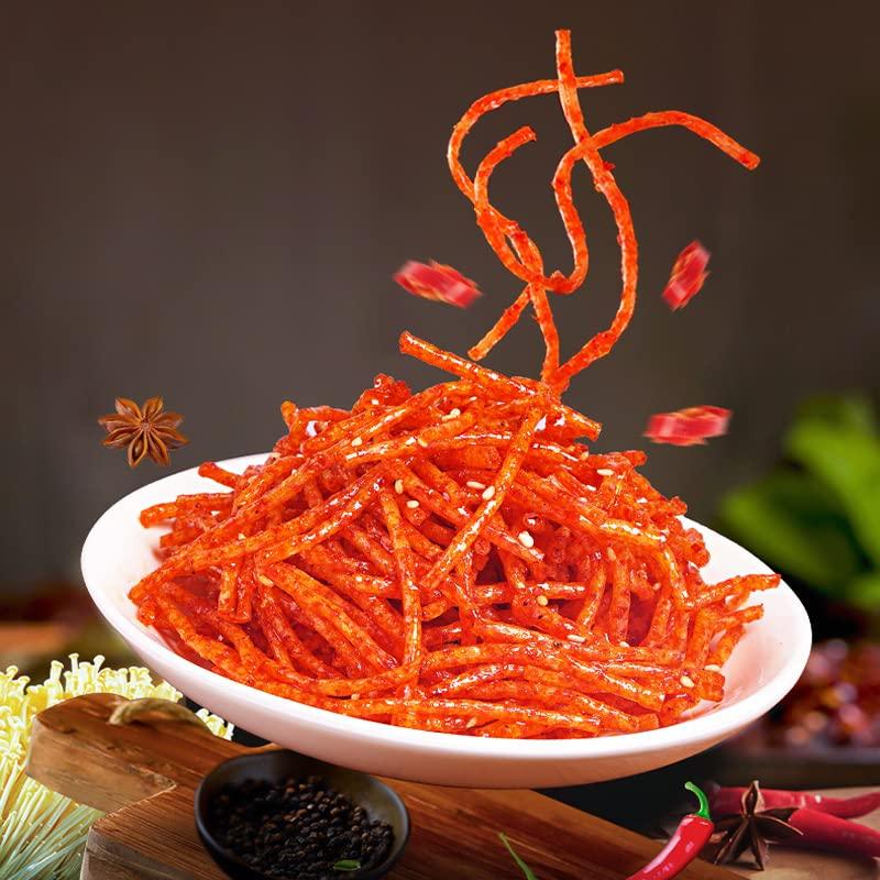 wasailuo Spicy Strips Chinese Snack, Spicy Noodle Latiao Snacks 115g/bag, Instant Snacks, Traditional Gluten Lataio Spicy Strips, Spicy Sticks, Handmade Spicy Noodles (Spicy Silk,3 Bag)