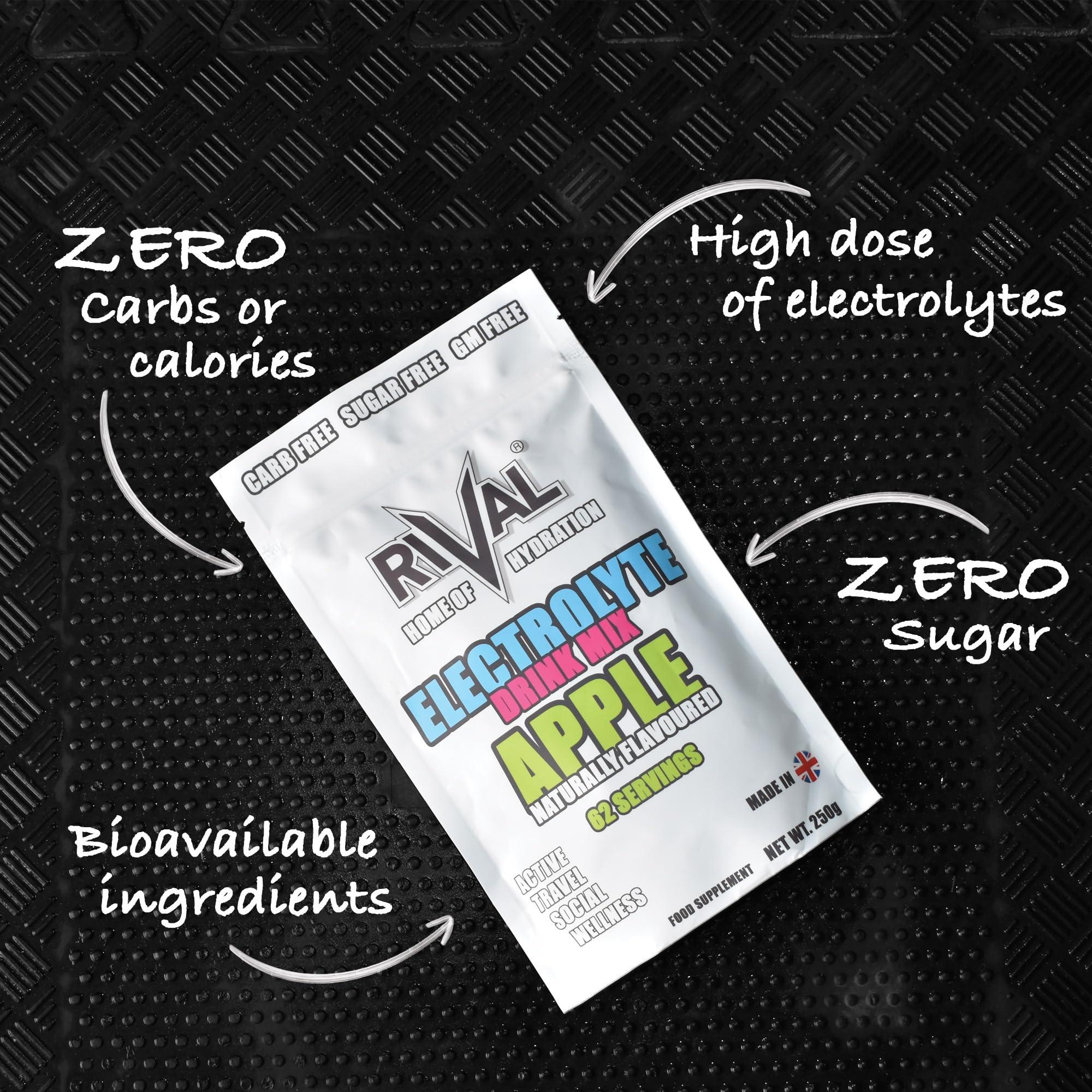 Rival Sports Fuel Rival Electrolyte Powder 250g Rapid Rehydration Naturally Flavoured, Sugar Free, Zero Carbs, Vegan, Keto Friendly - 62 Servings Made in The UK | Apple