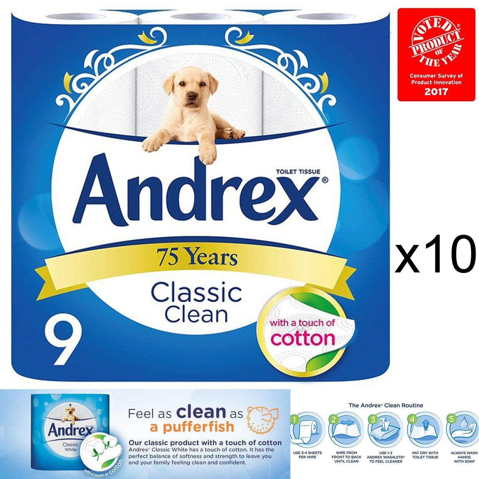 Andrex Andrex Classic Clean Toilet Roll Multiple Packs Tissue Paper 9 Rolls 2Ply Cotton (10)