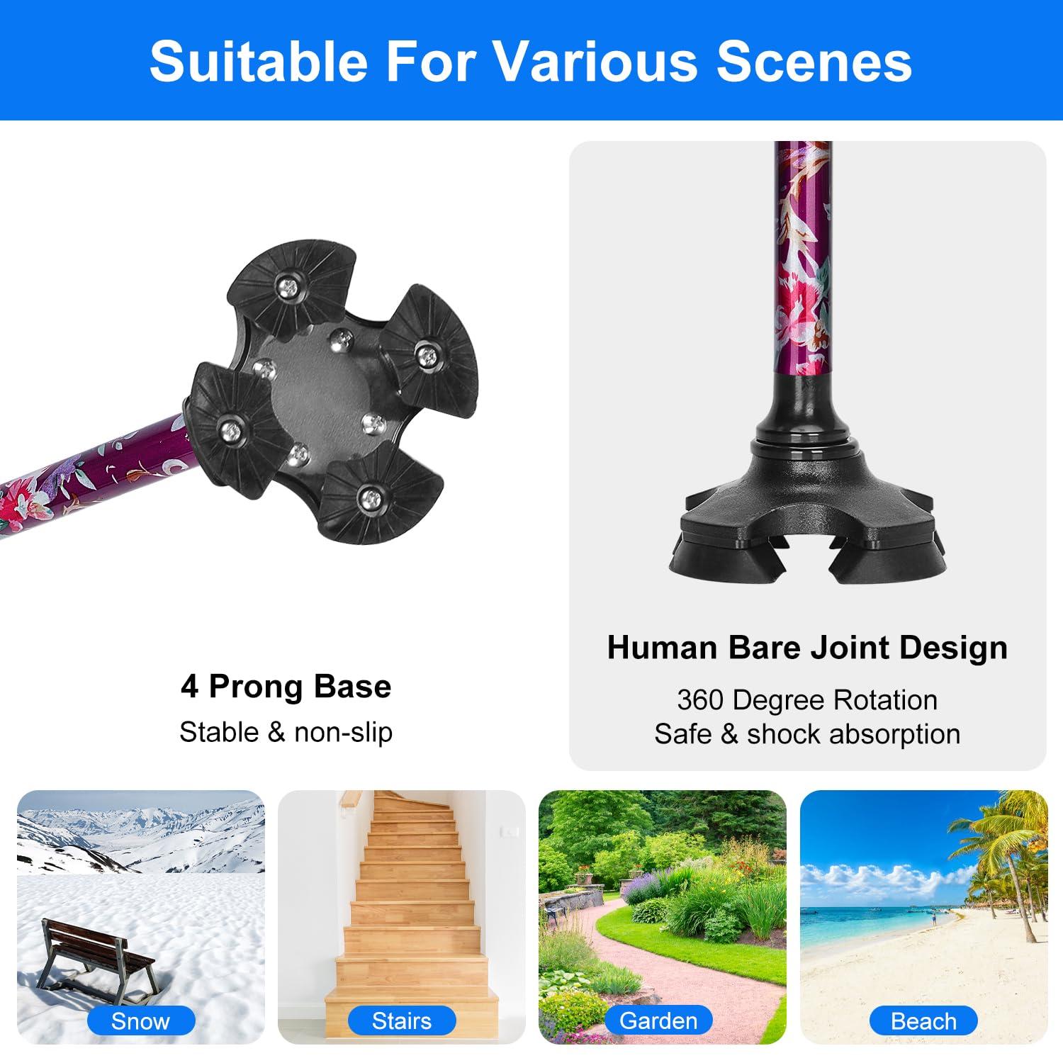 supregear supregear Walking Cane for Men and Women - Foldable, Adjustable, Collapsible, Free Standing Cane with Pivot Tip, Heavy Duty Walking Sticks, Sleek Folding Sticks for Seniors and Adults, Floral Purple