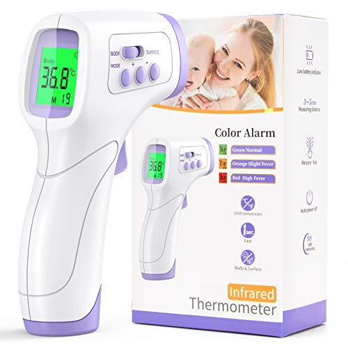 KKmier Thermometer for Adults, KKmier Digital Forehead Thermometers, Non Contact Infrared Temperature Checker for Adults Children Baby, Thermometer Gun with Fever Alarm, 2s Readings, 99 Measurement Memory