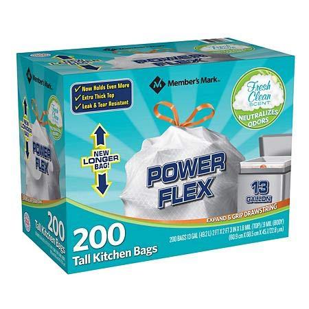 Members Mark A Members Mark 13 gal Power Flex, Leak Protection, Tall Kitchen Simple Fit Drawstring Bags (1-Pack, Fresh Clean Scent)