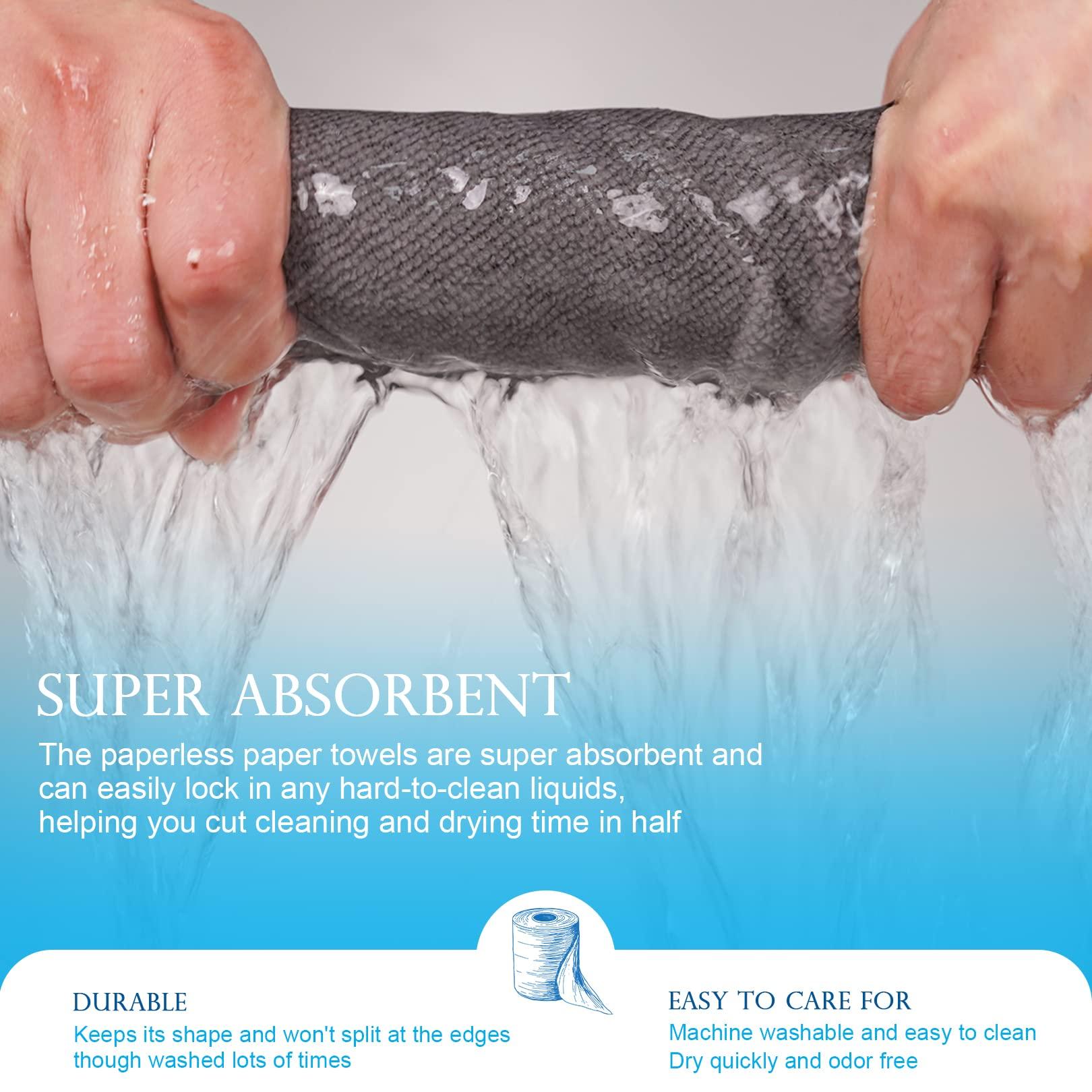 Poyday Reusable Paper Towels Washable Roll: 50Pack Paperless Paper Towels Tear Away 12x12In Absorbent Cloth Paper Towels Reusable Washable for Kitchen Zero Waste (Gray)