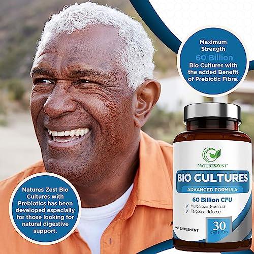 Natures Zest 60 Billion CFU Bio Cultures Probiotics with Prebiotics 30 Capsules Multi Strain Advanced Formula for Men and Women by Natures Zest