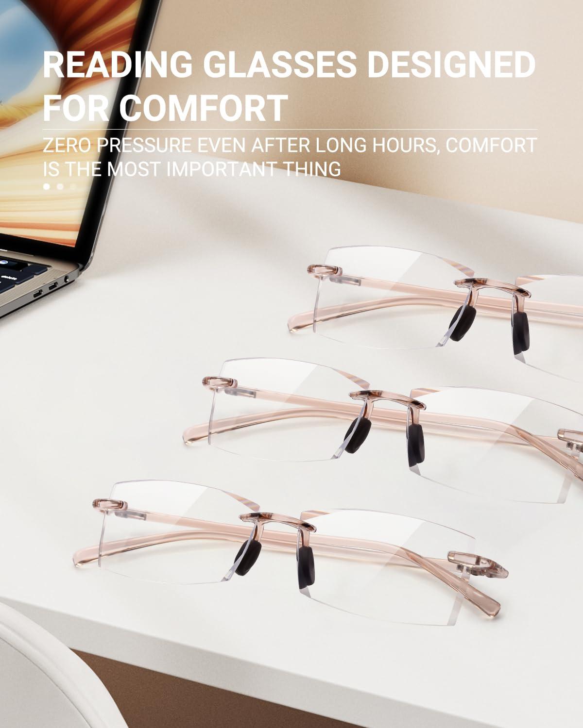 TERAISE TERAISE Rimless Reading Glasses Comfortable Lightweight Frameless Reader Men Women Blue Light Blocking Computer Eyeglasses(1.5X)