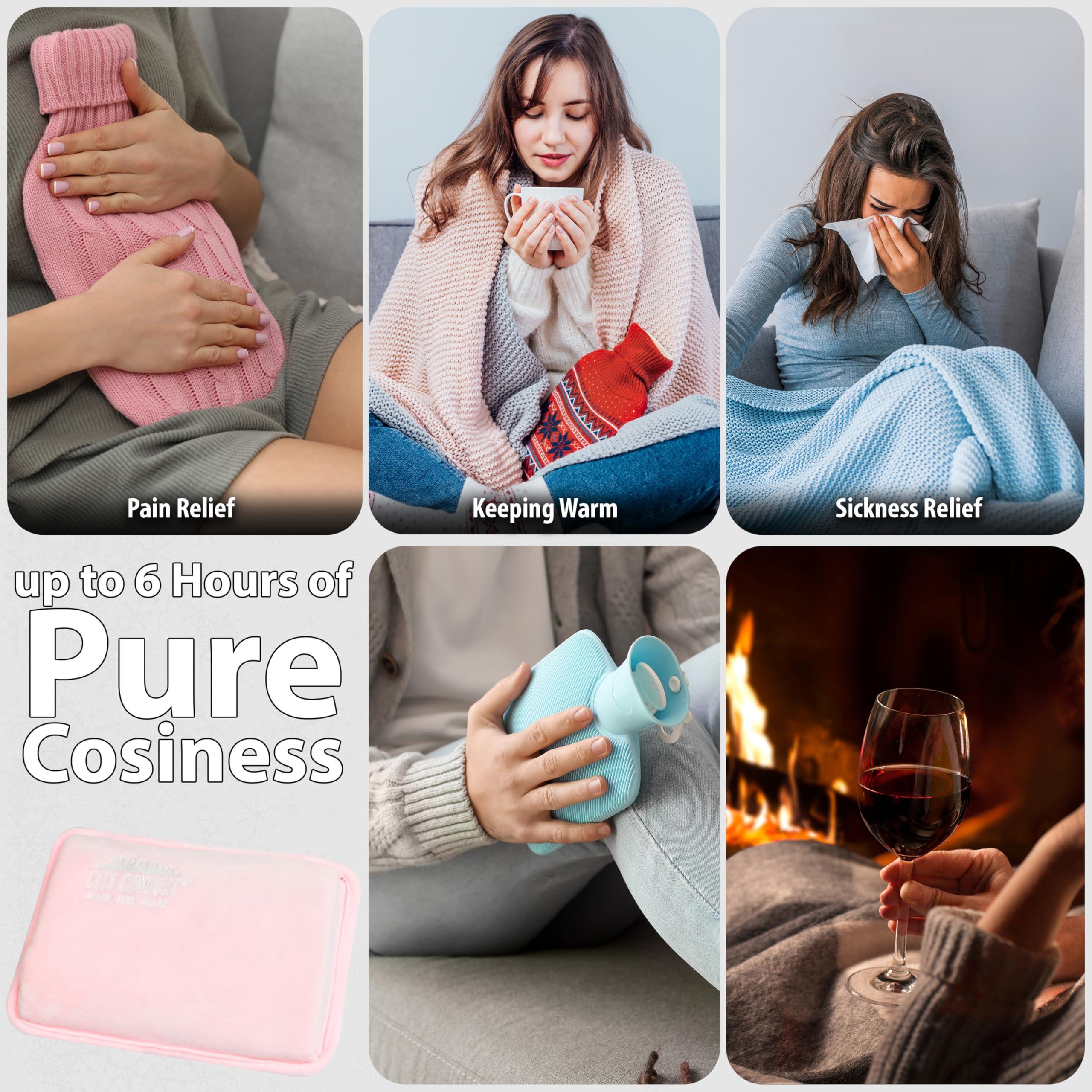 CityComfort Rechargeable Electric Hot Water Bottle Heat Pad 6 Hour Warmth Temperature Control Detachable Lead Cosy Bed Warmer Hand Warmer Pouch Gifts (Pink)