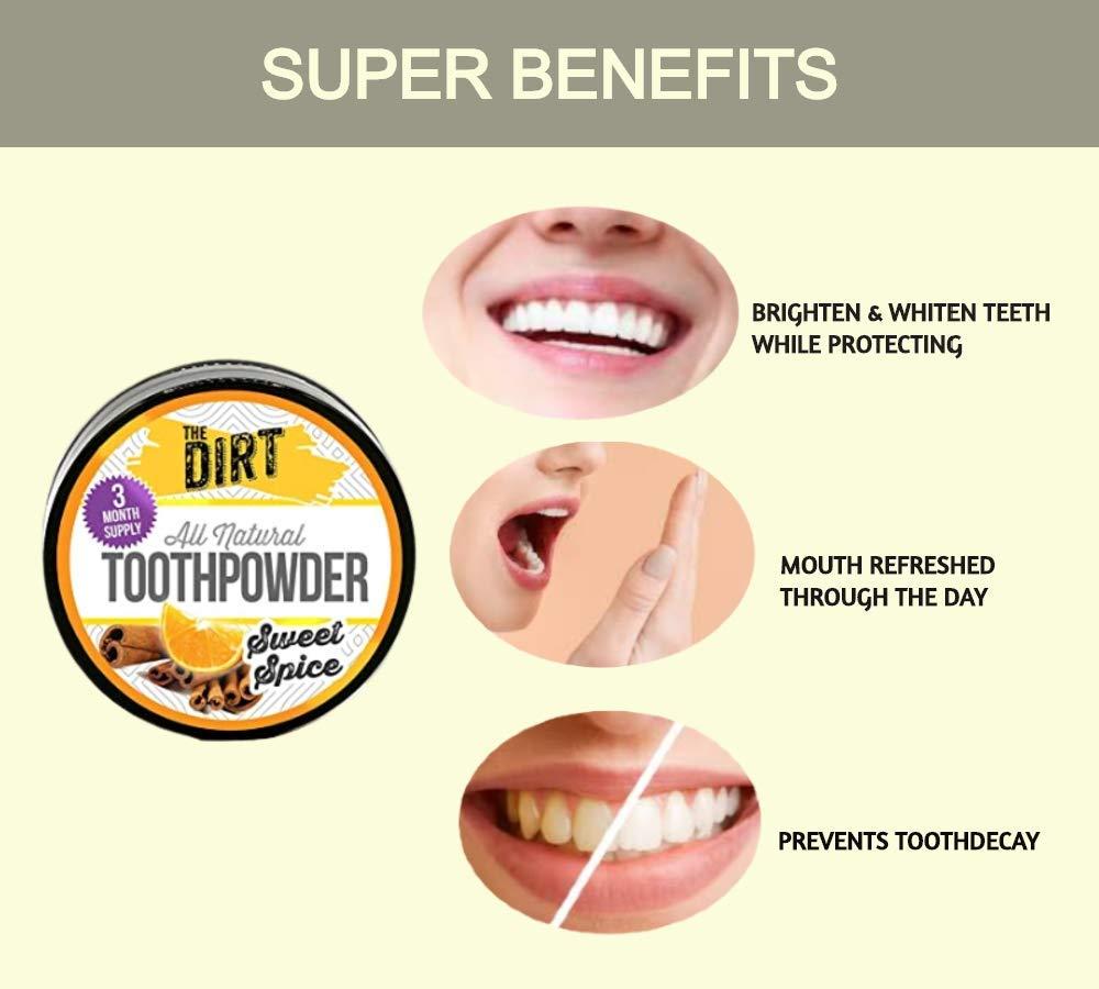 The Dirt The Dirt All Natural Tooth Powder for Organic Teeth Whitening, 3 Month Tub 0.7 oz