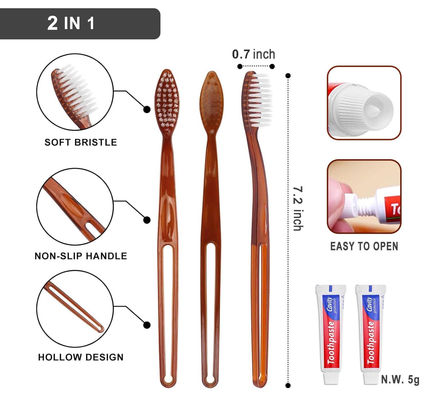 Gisdo 100 Pack Travel Toothbrushes with Toothpaste Set, Individually Wrapped Disposable Toothbrushes Bulk Toothbrushes, Disposable Travel Toothbrush Kit for Hotel Guest, 2 Colors