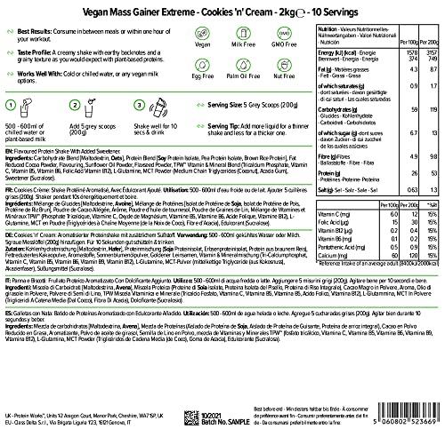 Protein Works Protein Works - Vegan Mass Gainer Extreme | High Calorie Protein Powder | Weight Gainer | Vitamins & Minerals | 10 Shakes | Cookies \'n\' Cream | 2kg