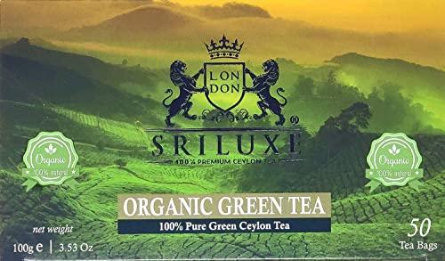 SRILUXE 100% Pure Organic Loose Leaf Green Tea | Green Tea Leaves | Natural Tea High in Antioxidan | (Organic Green Teabags, Multi Pack of 4 x 50 Teabags)