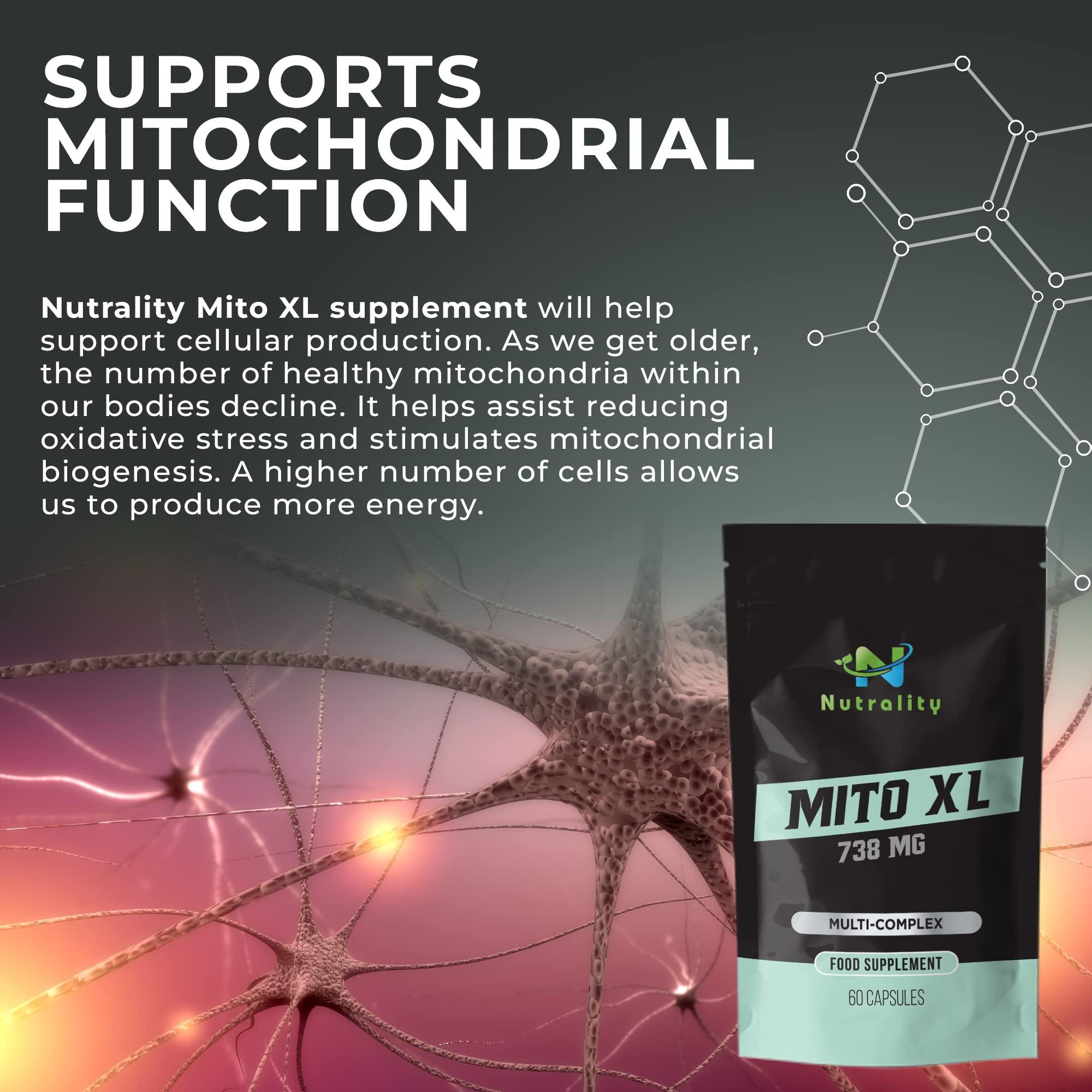 Nutrality Nutrality Mito XL 738mg Supplement | Mitochondrial Supplements for Cellular Energy | Vitamin B2, Schisandra, Turmeric & Black Pepper | 60 Vegan Capsules