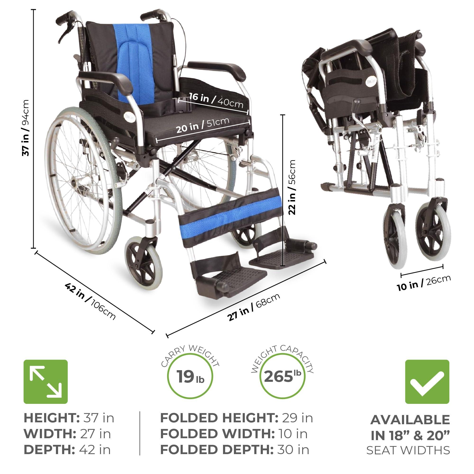 Elite Care Lightweight Aluminium Folding self Propel Wheelchair with 20-inch Extra Wide seat ECSP01-20