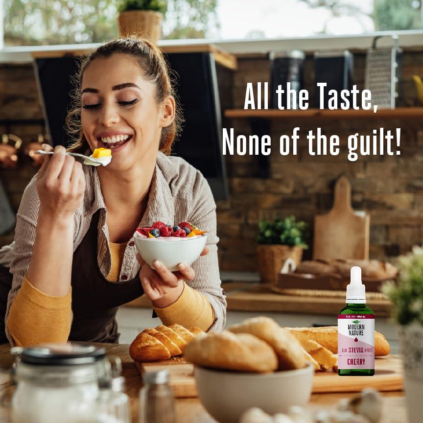 Modern Nature Modern Nature Cherry Flavour Drops - Liquid Stevia Drops Sweetener - Zero Calorie Sugar Free Squash & Syrup Alternative Flavour Water, Protein Powder, Yoghurt, Iced Tea - Vegan, Keto Sweetner 100ml