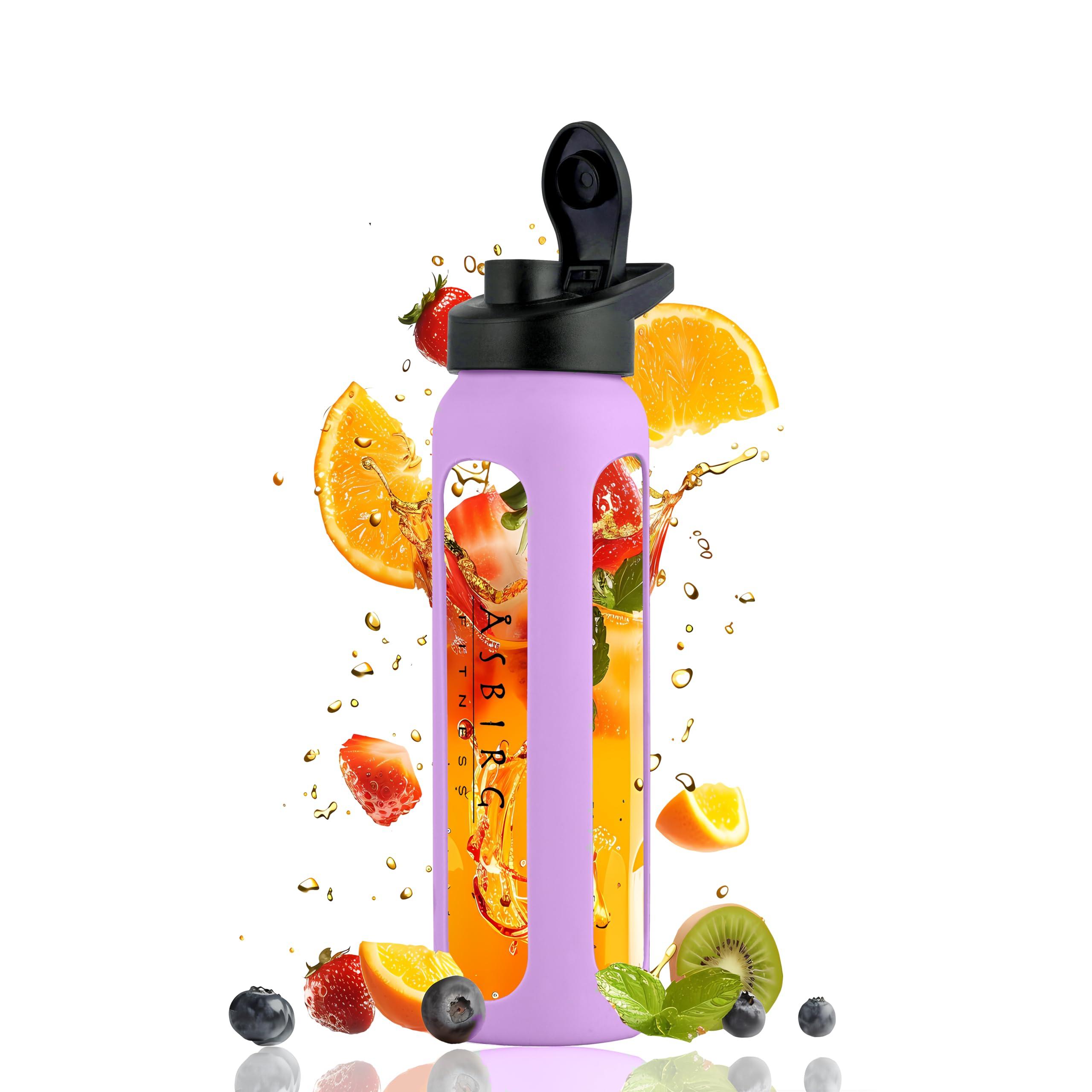 Asbirg Asbirg Fitness | Glass Protein Shaker | Protein Shaker | Drinking Bottle | with Spiral Ball | Pastel Purple