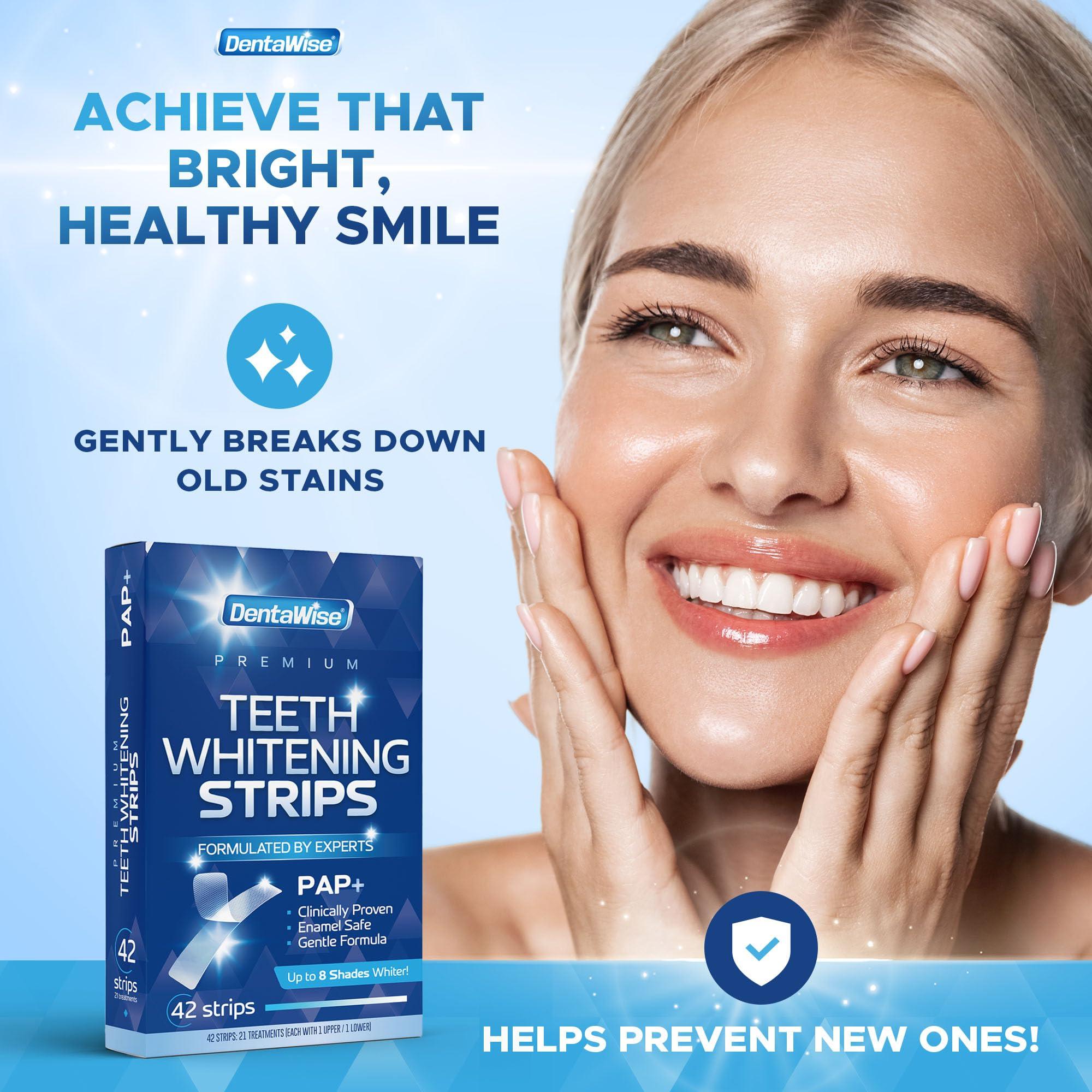 DentaWise DentaWise Premium Teeth Whitening Strips 21 Treatments 42 Pap Whitening Strips with Shade Guide Non-Sensitive Peroxide-Free Formula Easy to Use and Enamel Safe Formulated by Experts