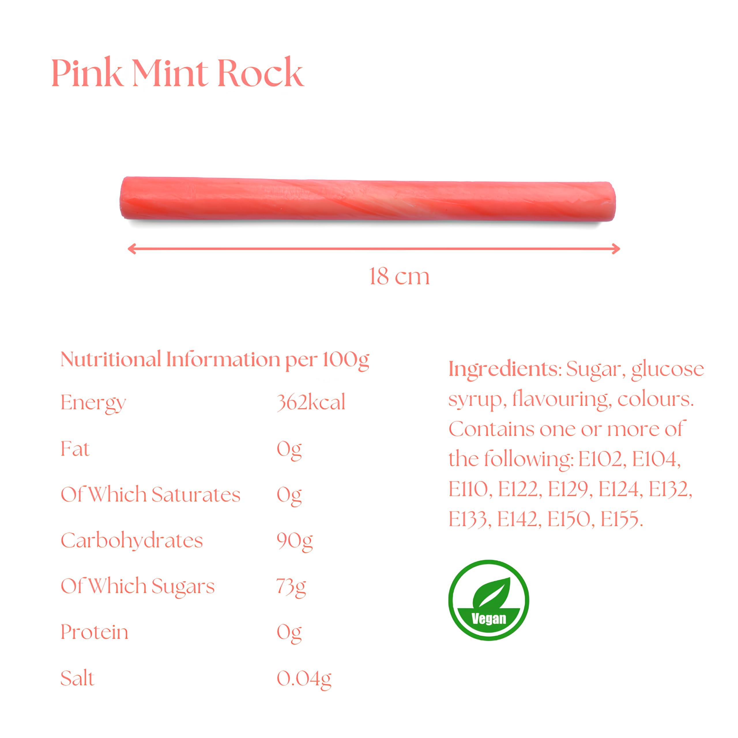 Wyeland Confectionery Traditional Handmade Rock Candy Sticks/Stick of Rock - Blackpool Rock and Seaside Rock sweets- Pink Mint Rock Flavour, 5 Sticks