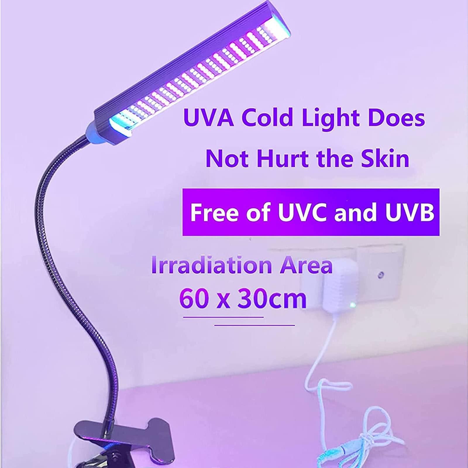 JHLP UVA Facial Tanning Lamp - 360 Adjustable Sunbathing Machine for Face & Body, Clip-On Base & Timer Design - Home Facial Tanning Bed with Large 60*30cm Light-Irradiation Area and Adjustable Intensity