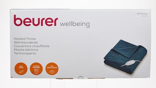 Beurer Beurer HD 75 Ocean Electric Blanket, Cuddly Soft Heat Blanket, 6 Temperature Settings, Machine Washable, with Automatic Shut-Off and Extra Safe, Teal, 180 x 130 cm