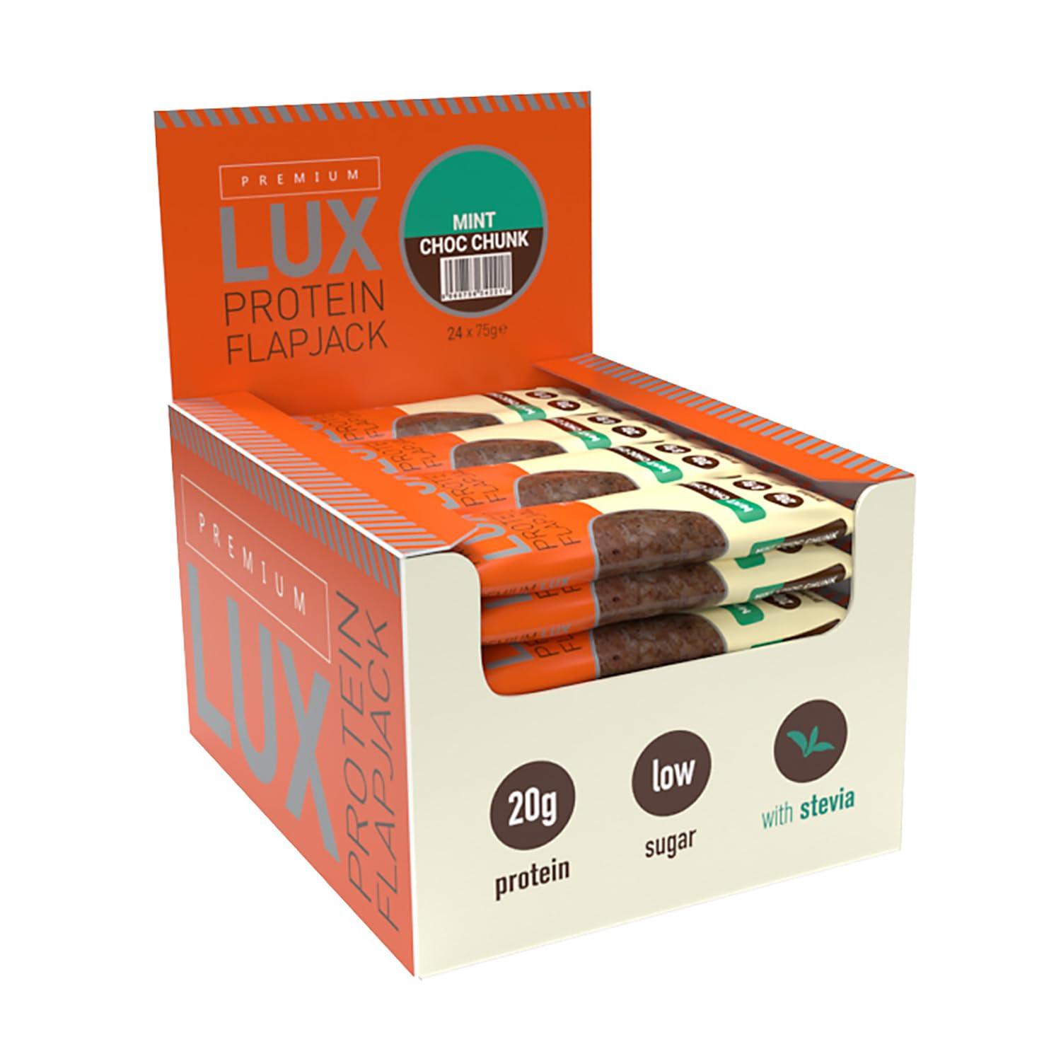 Bodybuilding Warehouse Premium LUX Protein Flapjack Bars - High Protein, Low Sugar Snack Bodybuilding Warehouse - Mint Chocolate Chunk (24 x 75g)