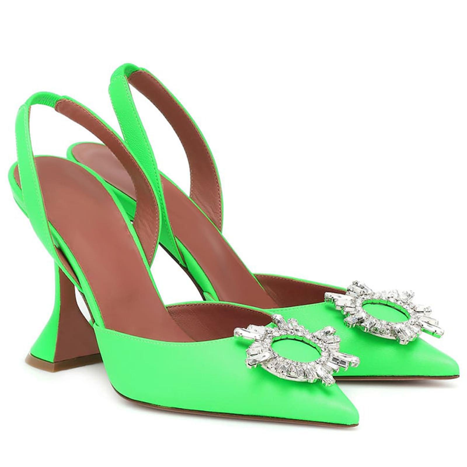 WOkismD WOkismD 10CM/3.9IN Women's Rhinestone Slingback High Heels Pointed Toe Stiletto Sandals Party Wedding Bridal High Heels Formal Shoes,Green,44
