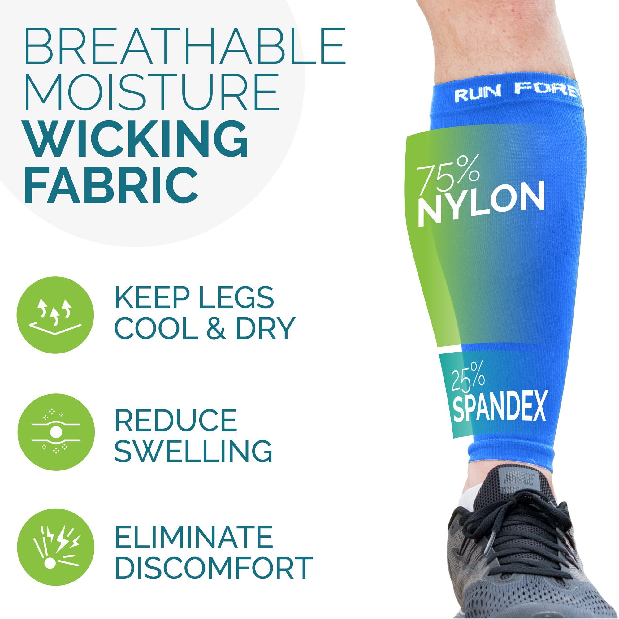 Run Forever Run Forever Sports Calf Compression Sleeves - Leg Compression Socks for Shin Splint, Varicose Vein & Calf Pain Relief (Blue, Medium)
