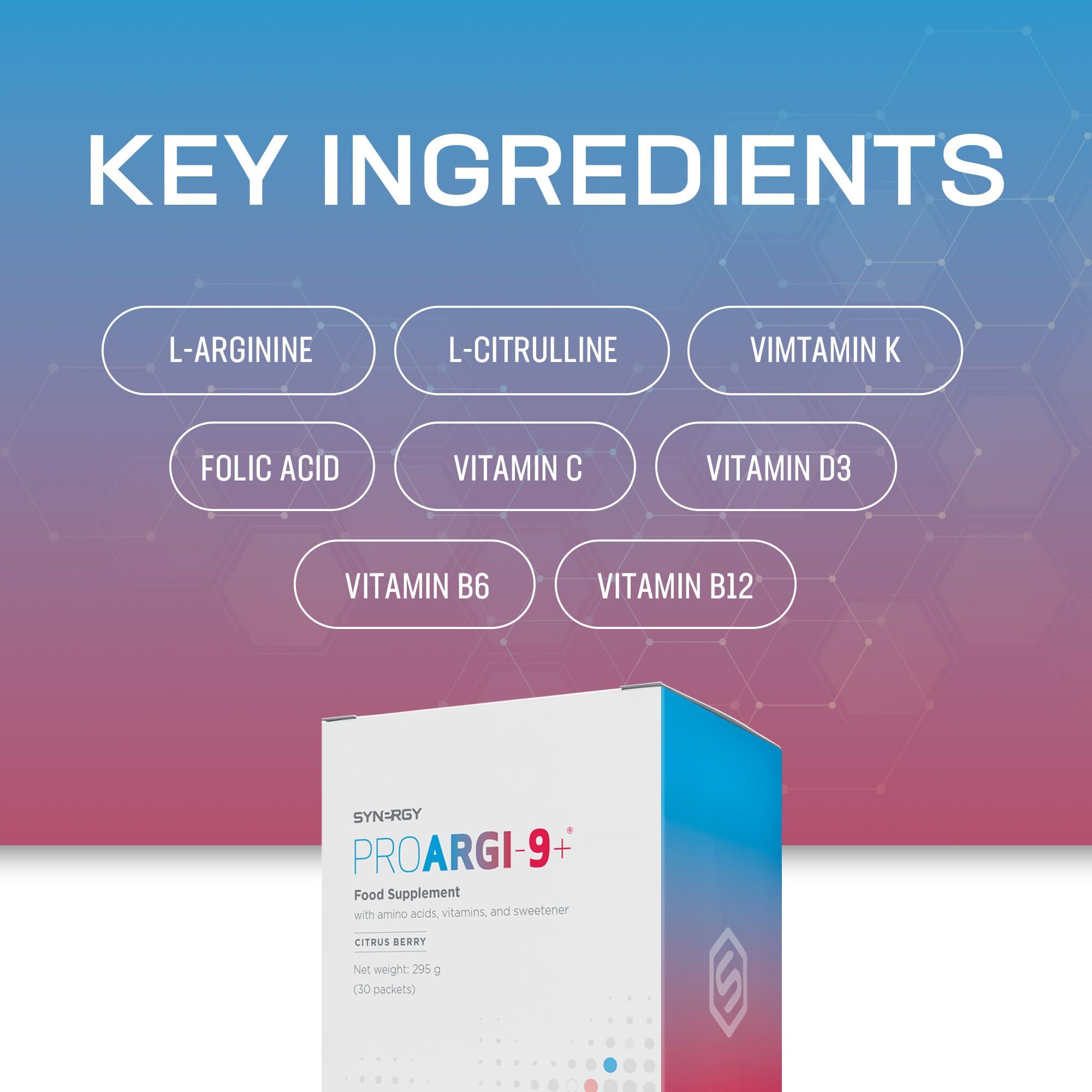Synergy Worldwide Synergy Worldwide ProArgi 9+ 295 g | 5000mg L-Arginine and 200mg L-Citrulline Supplement with Vitamins C, D3, K, B6, and B12 | Enhance Cardiovascular and Circulatory Health | 30 Sachets