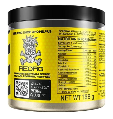 Cellucor C4 Original Beta Alanine Sports Nutrition Bulk Pre Workout Powder for Men & Women | Best Pre-Workout Energy Drink Supplements | Creatine Monohydrate | Pineapple | 30 Servings