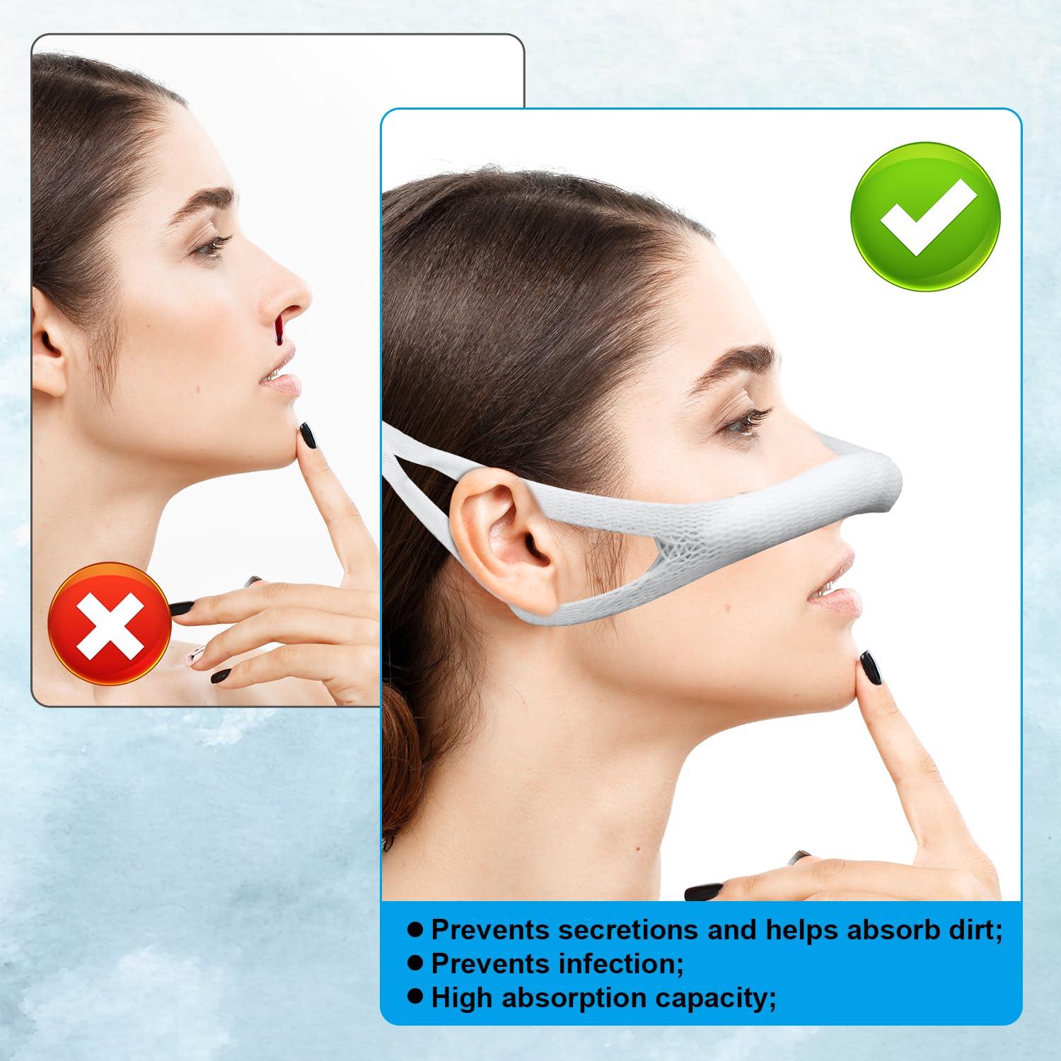 NQEUEPN 8pcs Elastic Nose Bandage, High Absorption External Nasal Sling Bandaid Dressing Holder Post Surgery with Loops Nose Bleed Stopper Breathable Bandage Strip After Nose Job (White)