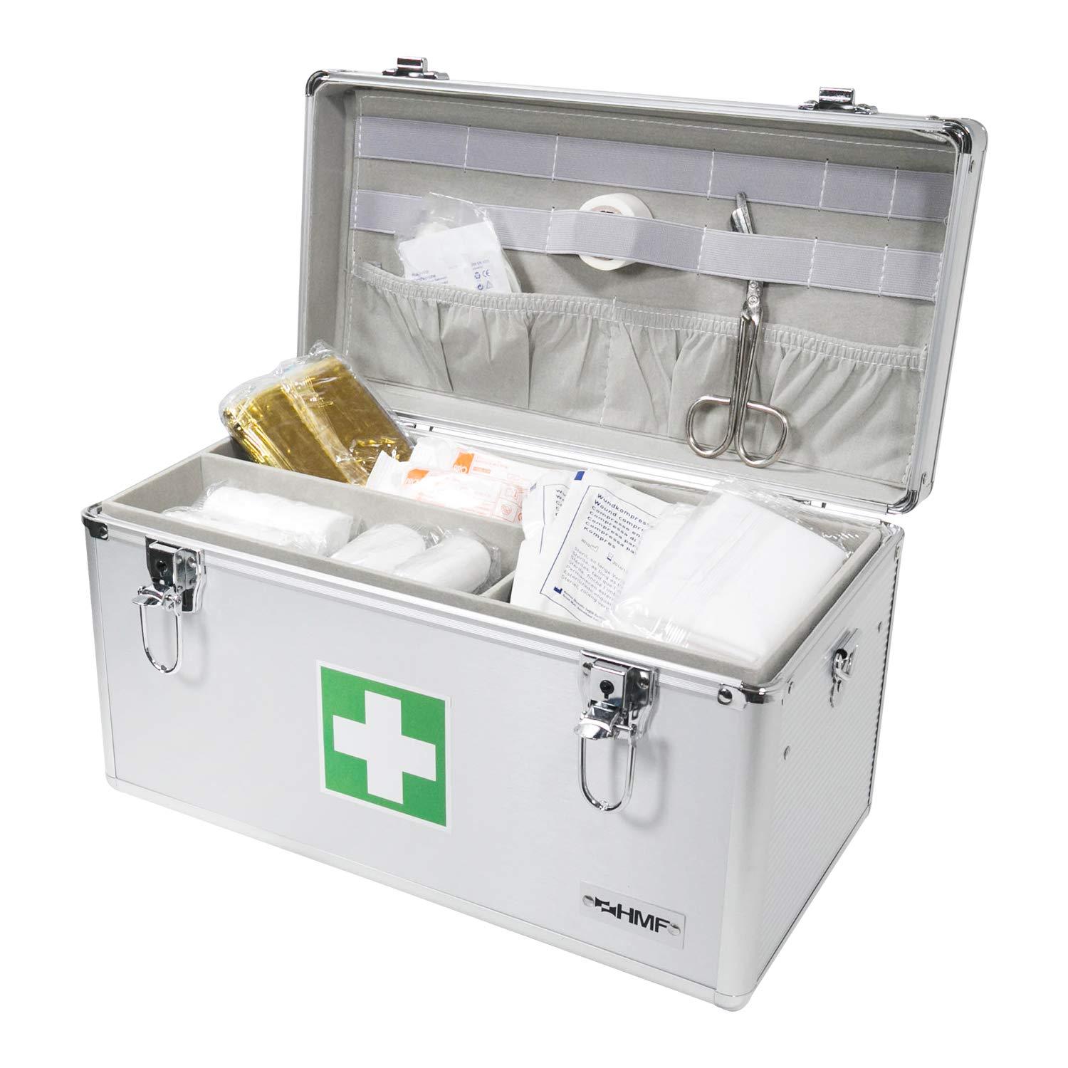 HMF HMF 14701-09 First Aid Box, Medical Box, Carrying Handle, Carry Strap, Aluminium, 40 x 22,5 x 20,5 cm