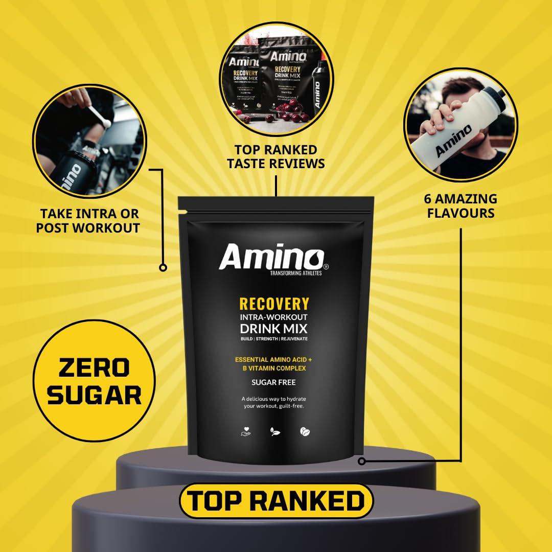 Amino Amino Recovery - EAA & BCAA Intra Workout Powder - Amino Acid Recovery Drink - 5000mg EAA Amino Acids & BCAA Powder - Protect Muscle & Aid Recovery - Sugar Free & Vegan (Red Berry, 66 Servings)