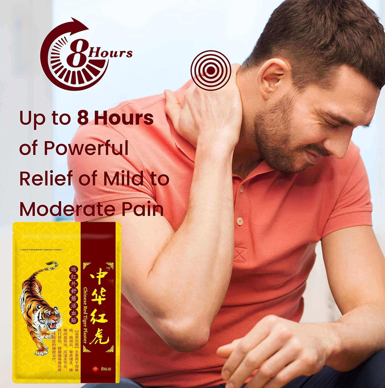 Okoneya 8 Packs - 64 Counts Tiger Patches - Chinese Red Tiger Back Patch Ultra Strength Heat Patches for Muscle Joint of Knee Shoulder Neck