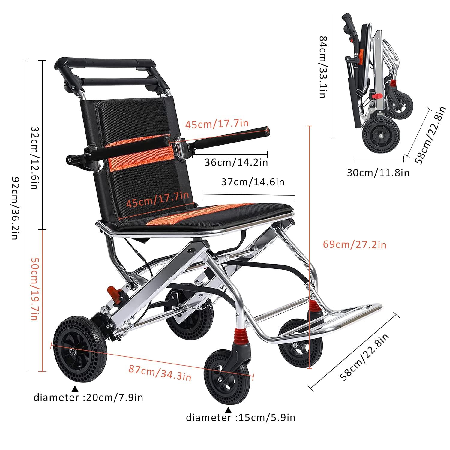 FreshCart Basics Super Lightweight Travel Wheelchair for Adults - No Assembly Required, Foldable Transport Chair with Travel Bag, Cushion & Anti-Tipper