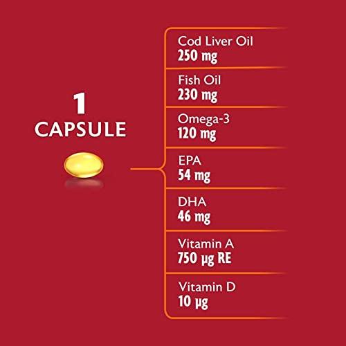 Seven Seas Seven Seas Cod Liver Oil Tablets with Omega-3, Fish Oil, One A Day, 4 Months Supply (120 Capsules), EPA & DHA, with High Strength Vitamin D & A (Pack of 2)