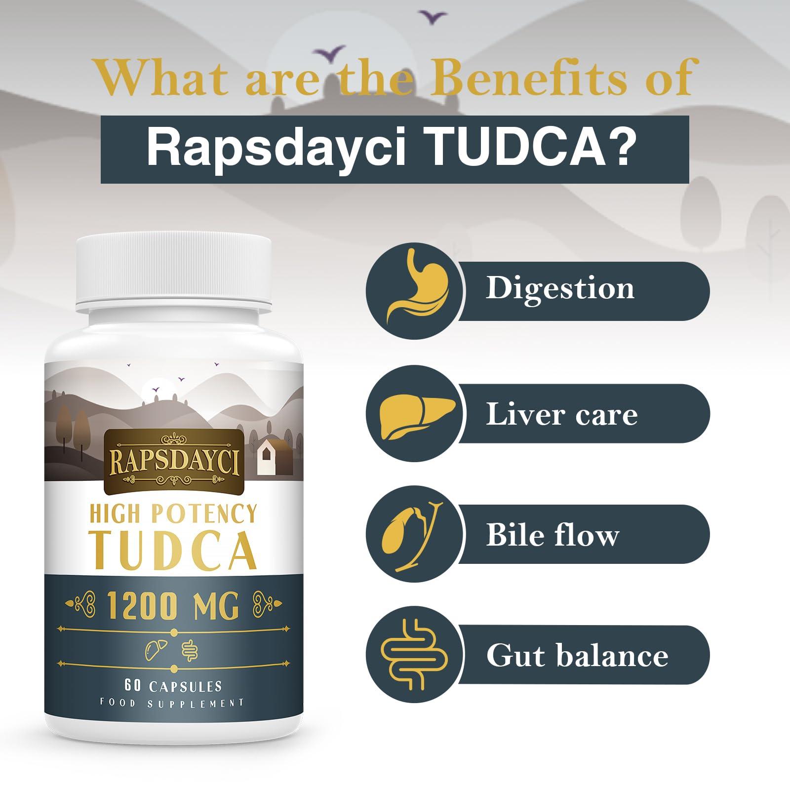 Rapsdayci Ultra Strength TUDCA (1200mg Per Serving), 60 Capsules - Tauroursodeoxycholic Acid, Liver Support Supplement, Enhances Proper Bile Production, Boosts Digestion and Immune System Support