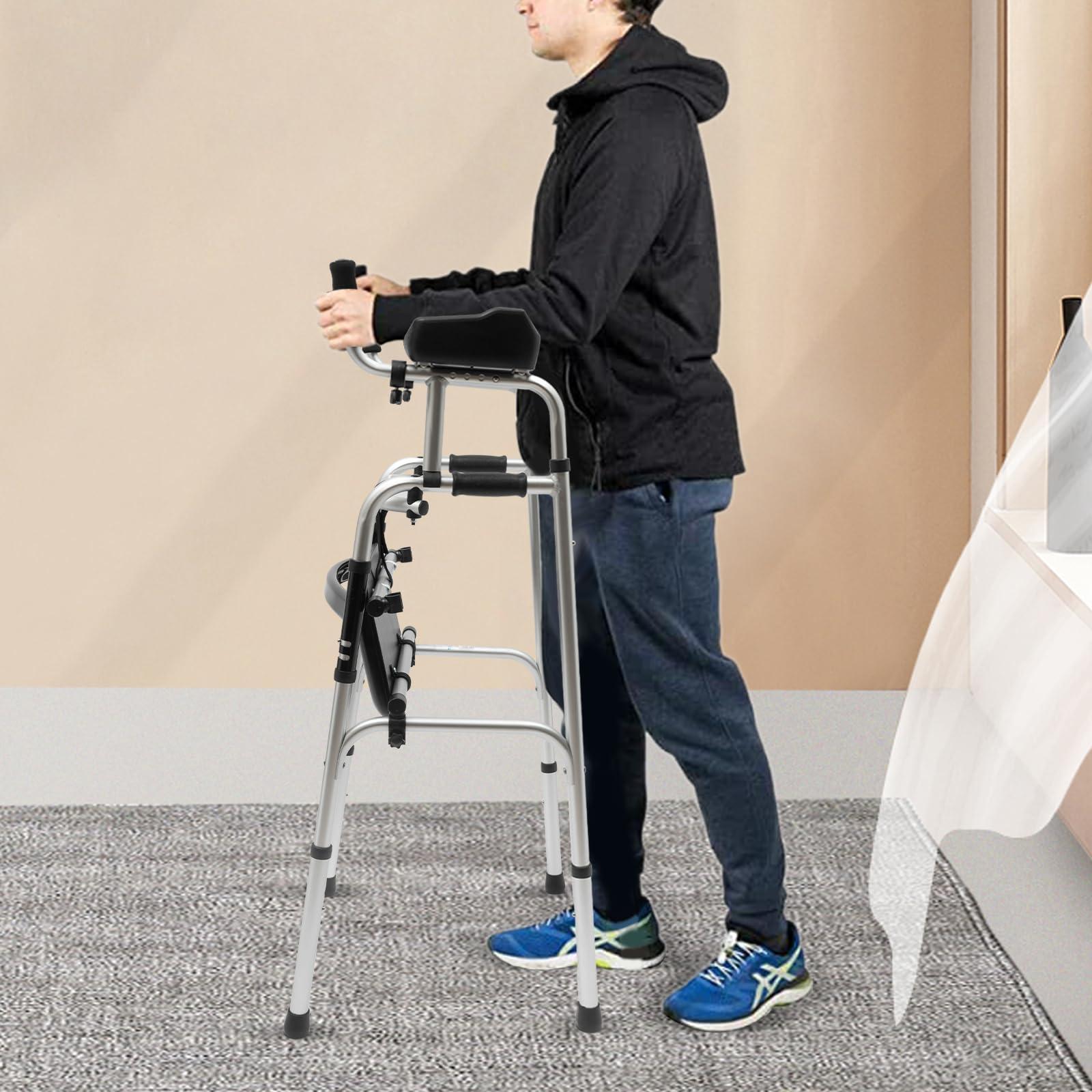 PINYELIN Seniors Stand Upright Rolling Walkers, Aluminium Stand Upright Walker Aid Elderly Disabled Walking Standing, Walkers Walking Frames Folding Rolling Upright Walkers