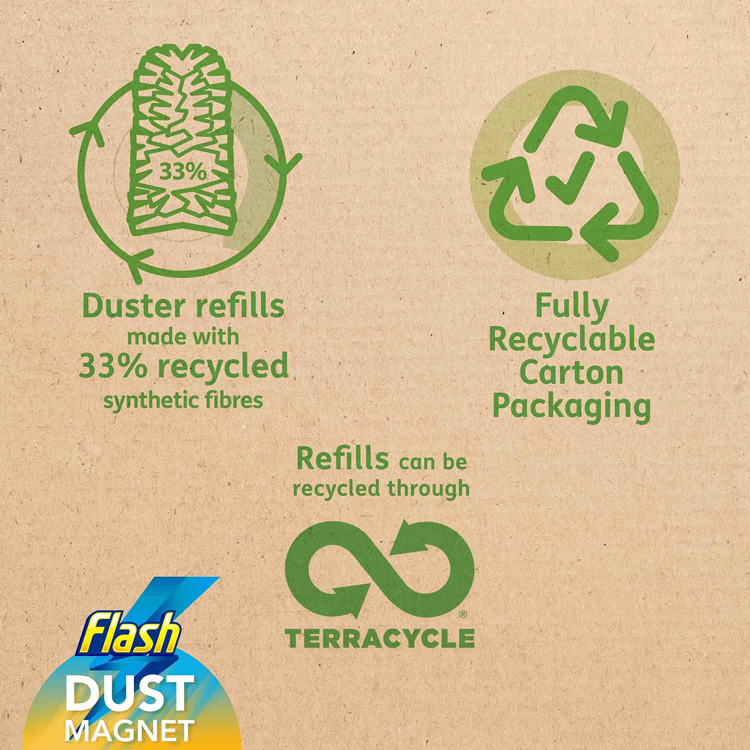 FLASH Flash Duster Dust Magnet Starter Kit, Dusters, 1 Handle + 14 Refills, Trap And Lock Away Dust, Dirt And Hair In No Time, Flash Dust Magnet Refill