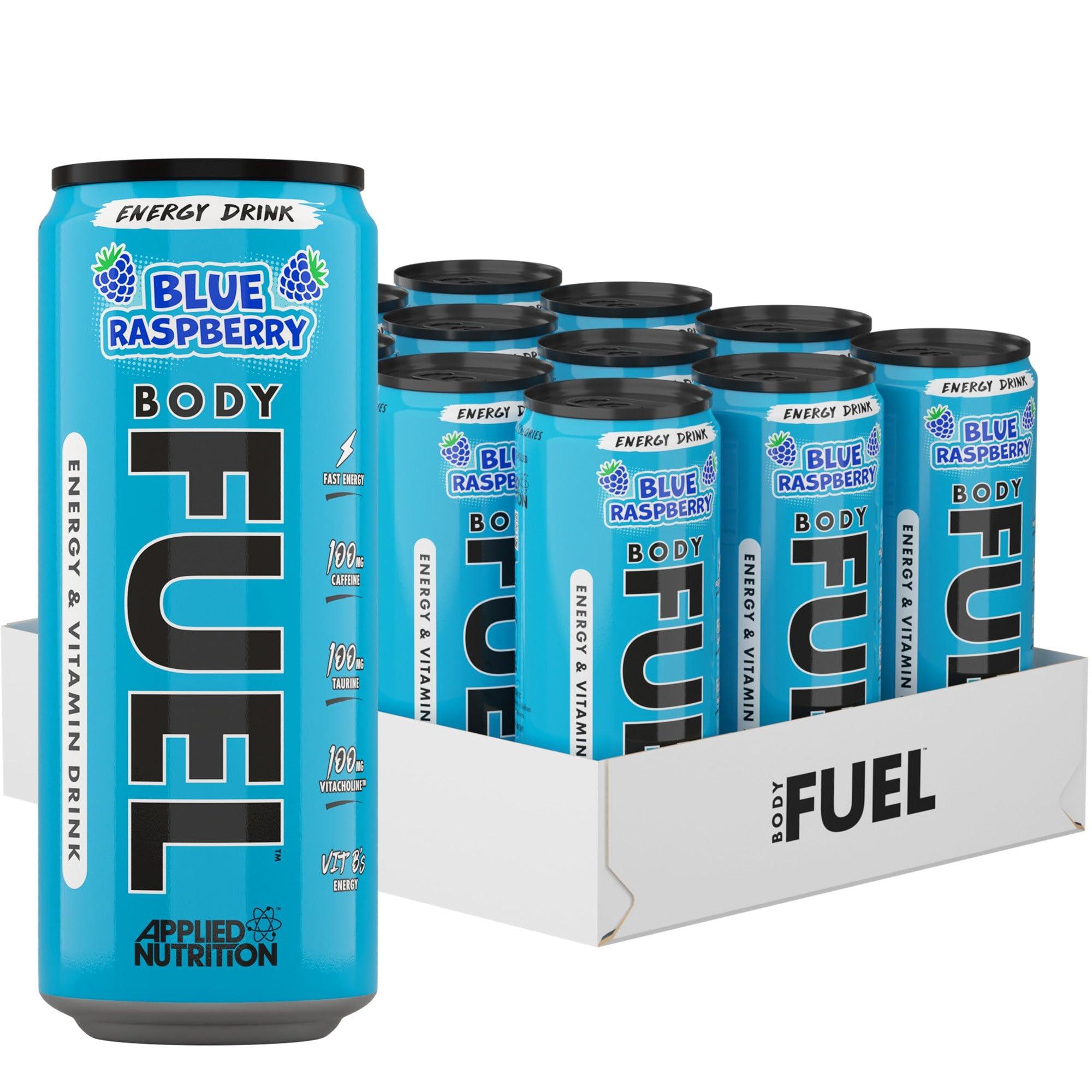 Applied Nutrition Applied Nutrition BodyFuel Energy & Vitamins Drink - Fast Energy, Energy Drink, Sugar Free with Caffeine (Pack of 12 Cans x 330ml) (Blue Raspberry)