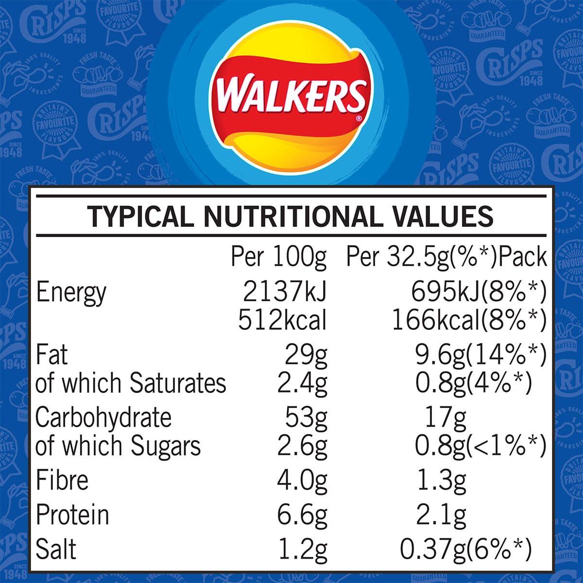 Generic Walkers Crisps Cheese Onion Snack Pack Lunch 32 Bags x 32.5g