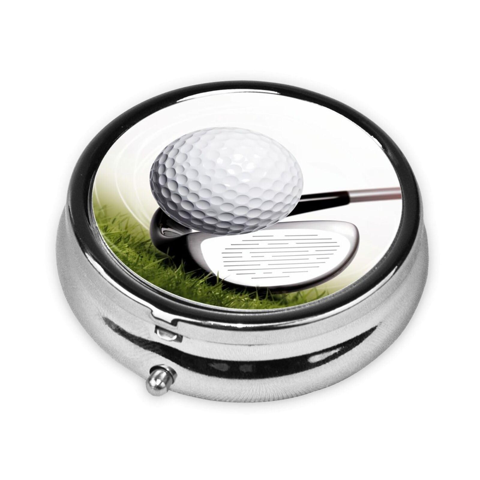 KHiry Round Pill Box Pill Case Weekly Pill Organizer with 3 Compartments Golf Club Pillbox Small Pill Container Portable Vitamin Holder Boxes for Supplements Medicine Organizer for Pill