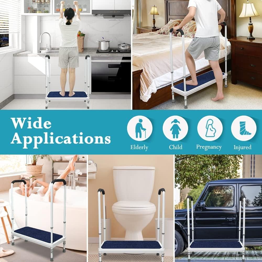 NEPPT NEPPT Bed Step Stools for High Beds With Handle for Elderly Adults Bedside Steps Stools with Handrail Seniors Bathtub Steps Adjustable Medical Foot Stepping (Blue)