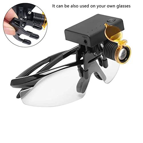LMEIL Wireless Dental Loupes LED Headlight,3W High Brightness Dentist Binoculars Surgical Headlamp with Glasses Clip Yellow Filter Medical Illuminator