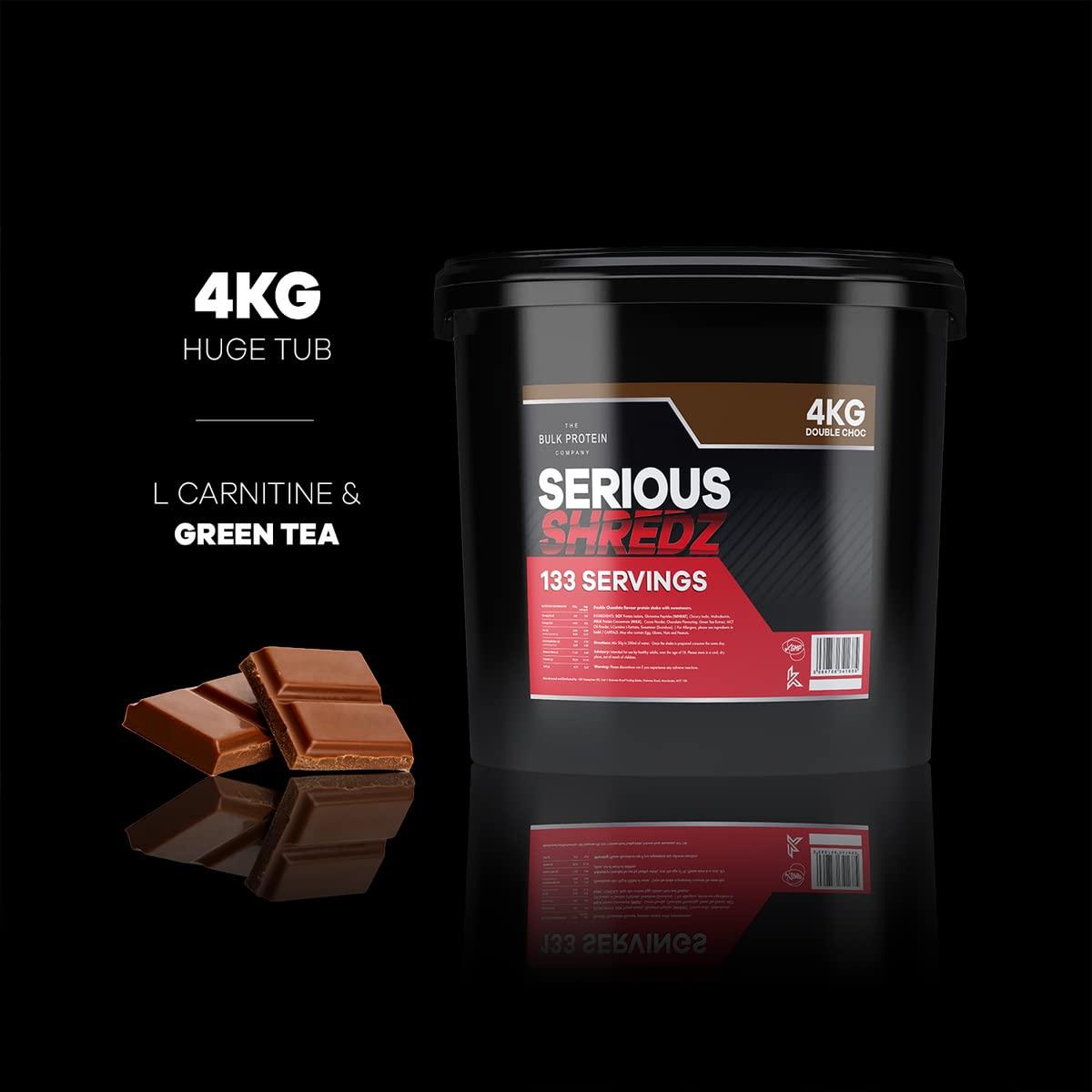 The Bulk Protein Company Serious Shredz 4kg Diet Whey Protein Powder Contains L-Carnitine L-Tartrate and Green Tea extract Supports Lean Muscle Growth, 133 Servings The Bulk Protein Company (Double Chocolate)