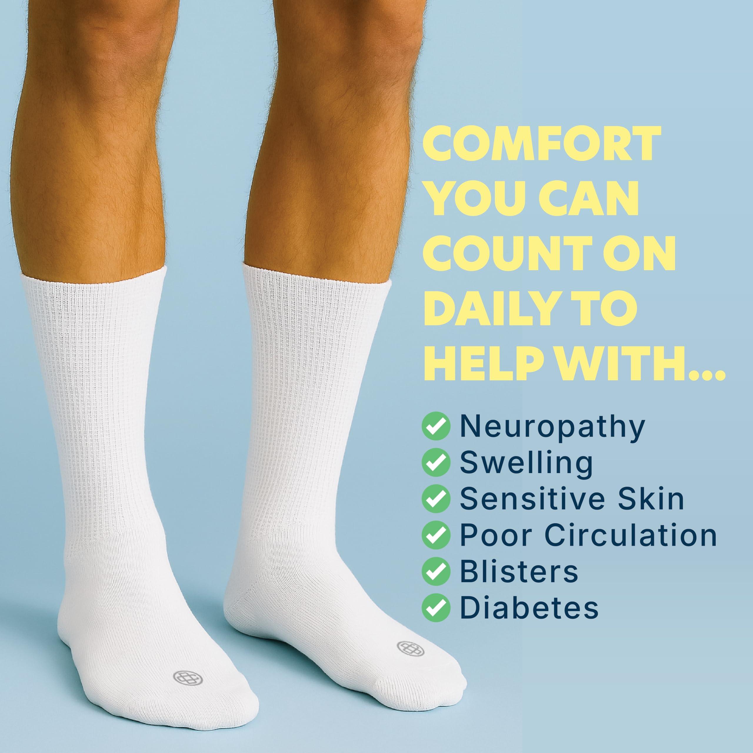Doctor\'s Choice Doctor's Choice Diabetic Socks for Men, Seamless Socks with Non Binding Top, 4 Pairs, Large 9-12 & X-Large 13-15, White/Crew, Large