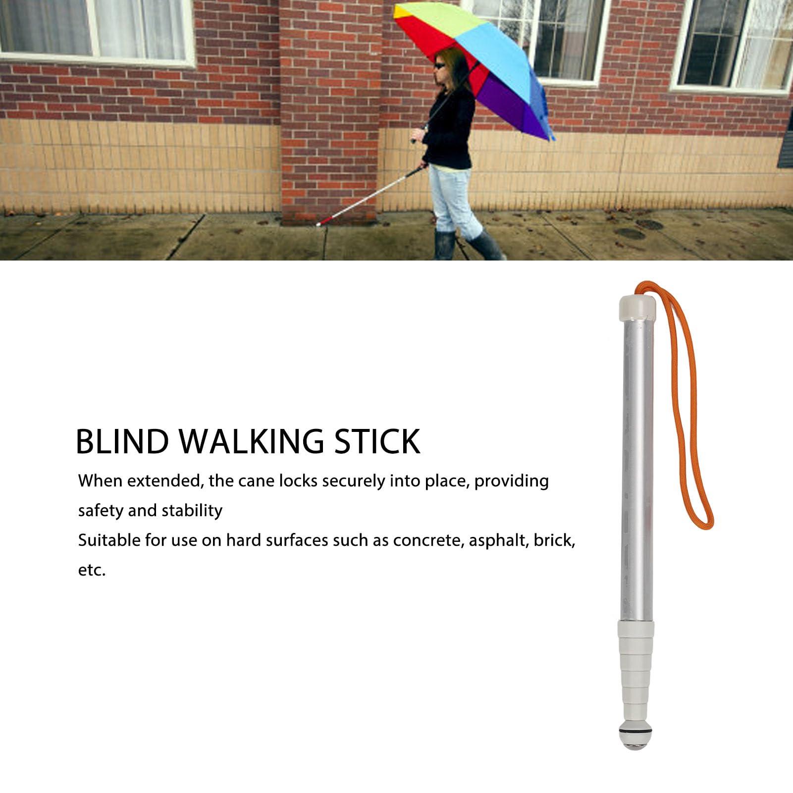 Dpofirs White Blind Cane, Walking Canes, Blind People Gadgets, Telescopic Blind Walking Stick, Anti Slip Shockproof Blind Reflective Guide Cane with Storage Bag