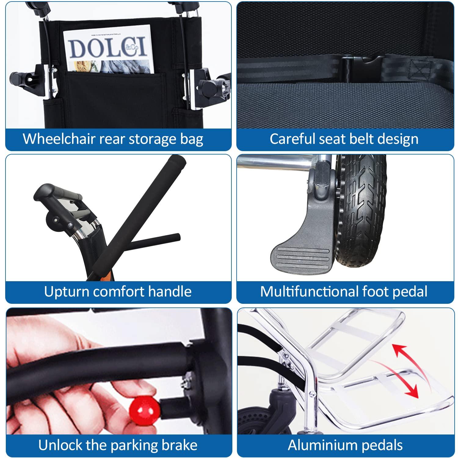 FreshCart Basics Super Lightweight Travel Wheelchair for Adults - No Assembly Required, Foldable Transport Chair with Travel Bag, Cushion & Anti-Tipper