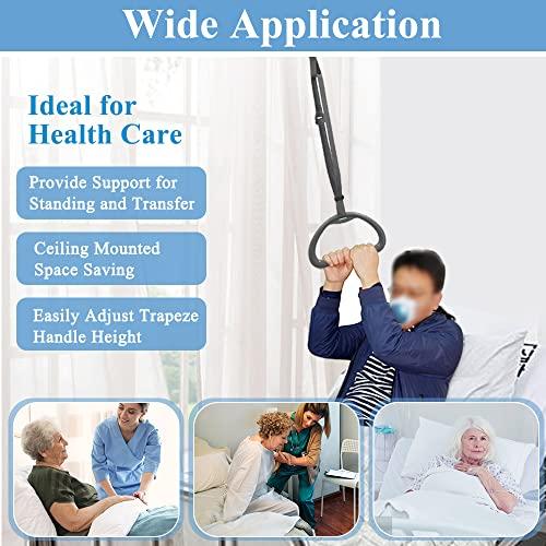 Mybow Bed Trapeze for Elderly Bed Pull Up Stand Assist Lift Hospital Bed Trapeze for Bed Mobility Transfer Ceiling Mounted Grab Bar Trapeze Overhead Stand Ladder Bed Standing Helper for Disabled Handicap